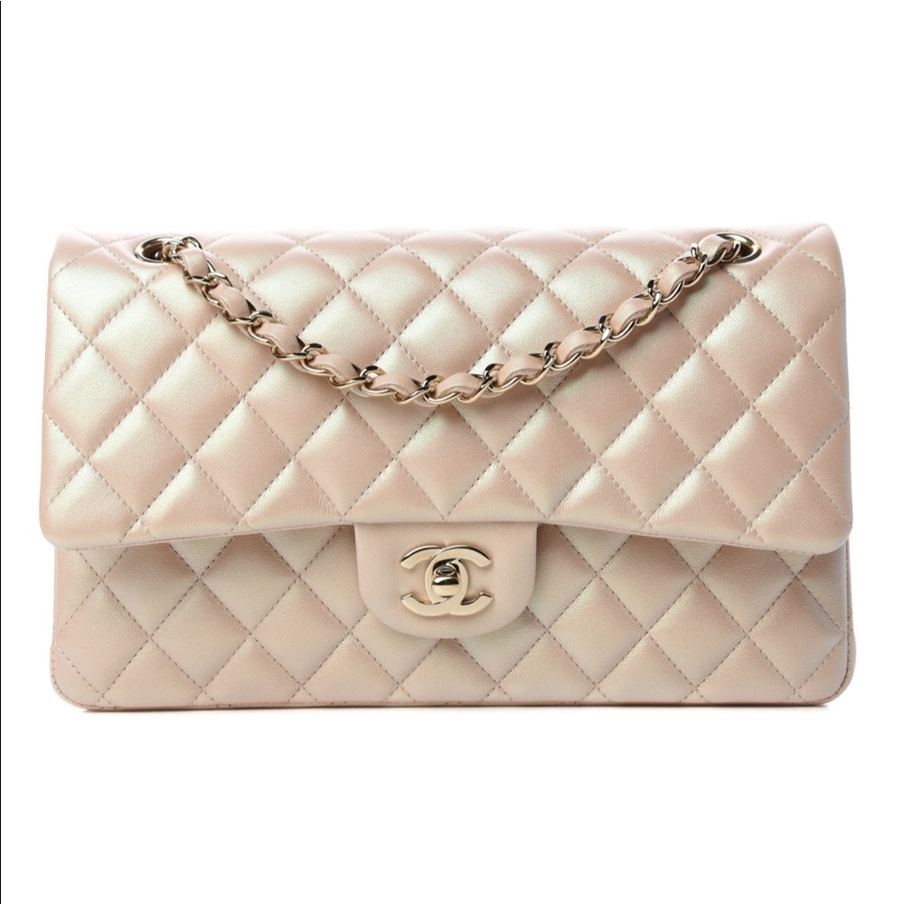 Chanel Iridescent Quilted Medium Double Flap Beige